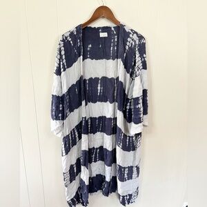 Mud Pie tie dye blue oversized one size duster kimono cardigan viscose
